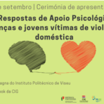 Ilustração balão de fala negro ligado por um fio a um coração vermelho. Logótipos de República portuguesa, CIG, POISE, Portugal 2020 e União Europeia.