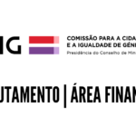 Logótipo da Comissão para a Cidadania e a Igualdade de Género sobre fundo branco. por baixo, Recrutamento | Área Financeira