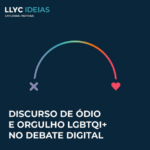 Meio circulo colorido sobre fundo azul. numa das extremidade tem um mais, na outra um coração