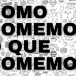 Título do estudo sobre um fundo com desenhos de diversos alimentos