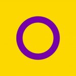 Bandeira intersexo, círculo lilás sobre um fundo amarelo