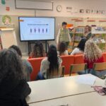 Fotografia da ação de formção, com as formadoras ao fundo e as pessoas formandas de costas